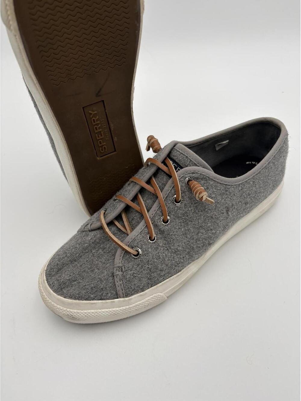 Sperry’s Womans Size 8 Cliffside Gray Wool Platform Sneakers with Brown Laces - Picture 7 of 9